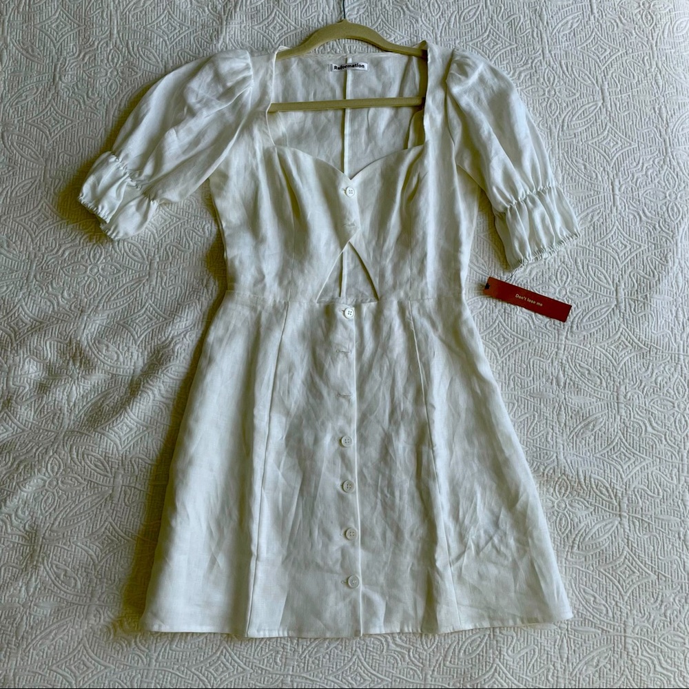 NWT Reformation Linen Cutout Mini Dress